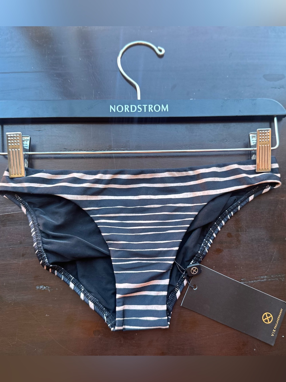 Vix Black and Pink Striped Bikini Bottom